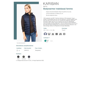 IB6173  Bodywarmer matelassé femme
