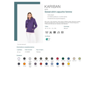 K473  Sweatshirt capuche femme
