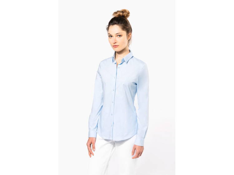 K530 - Chemise coton / &eacute;lasthanne manches longues femme