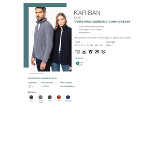 K9102  Veste micropolaire zippée unisexe