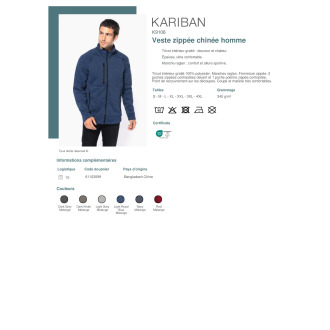 K9106  Veste zippée chinée homme