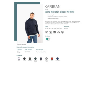 TTK472  Veste molleton zippée homme