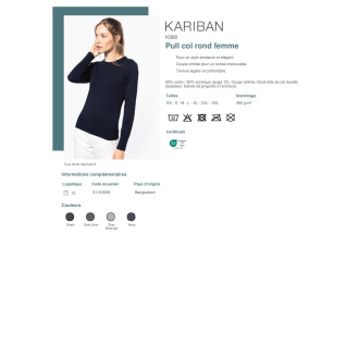 TTK968  Pull col rond femme