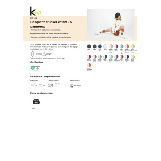 TTKP143  Casquette trucker enfant  5 panneaux