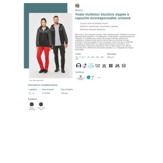 TTWK410  Veste molleton bicolore zippée à capuche écoresponsable unisexe