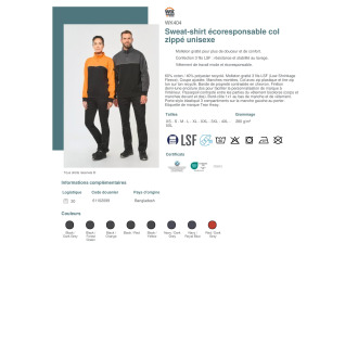 WK404  Sweatshirt écoresponsable col zippé unisexe
