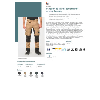 WK743  Pantalon de travail performance recyclé homme
